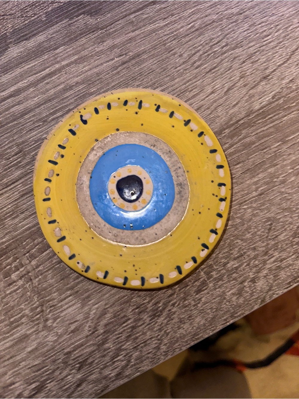 Anthropologie Yellow and Blue Concentric Ceramic Coaster